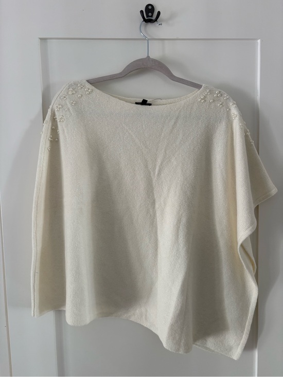 Talbots Sweaters - NWT Talbots Pearl Detail Cape XS/S Cream Knit wool cotton blend